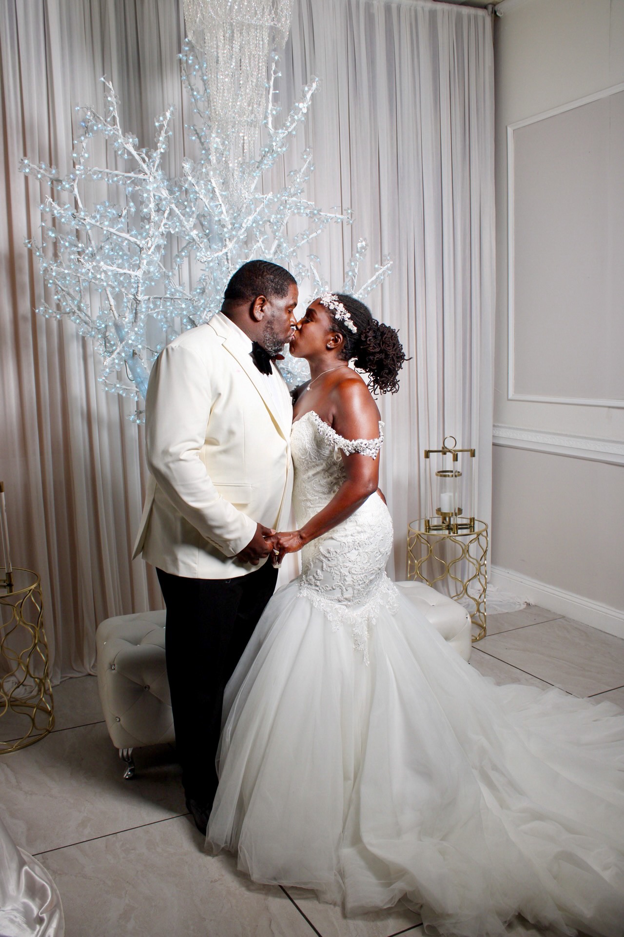 Bride and groom kissing